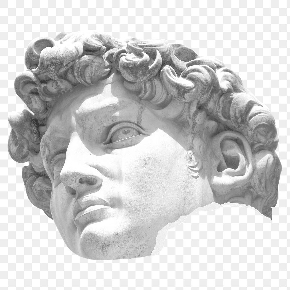 Greek statue head png, transparent background