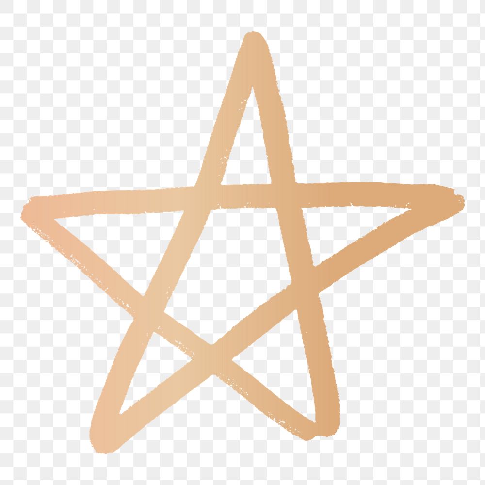 Gold star doodle png, transparent background