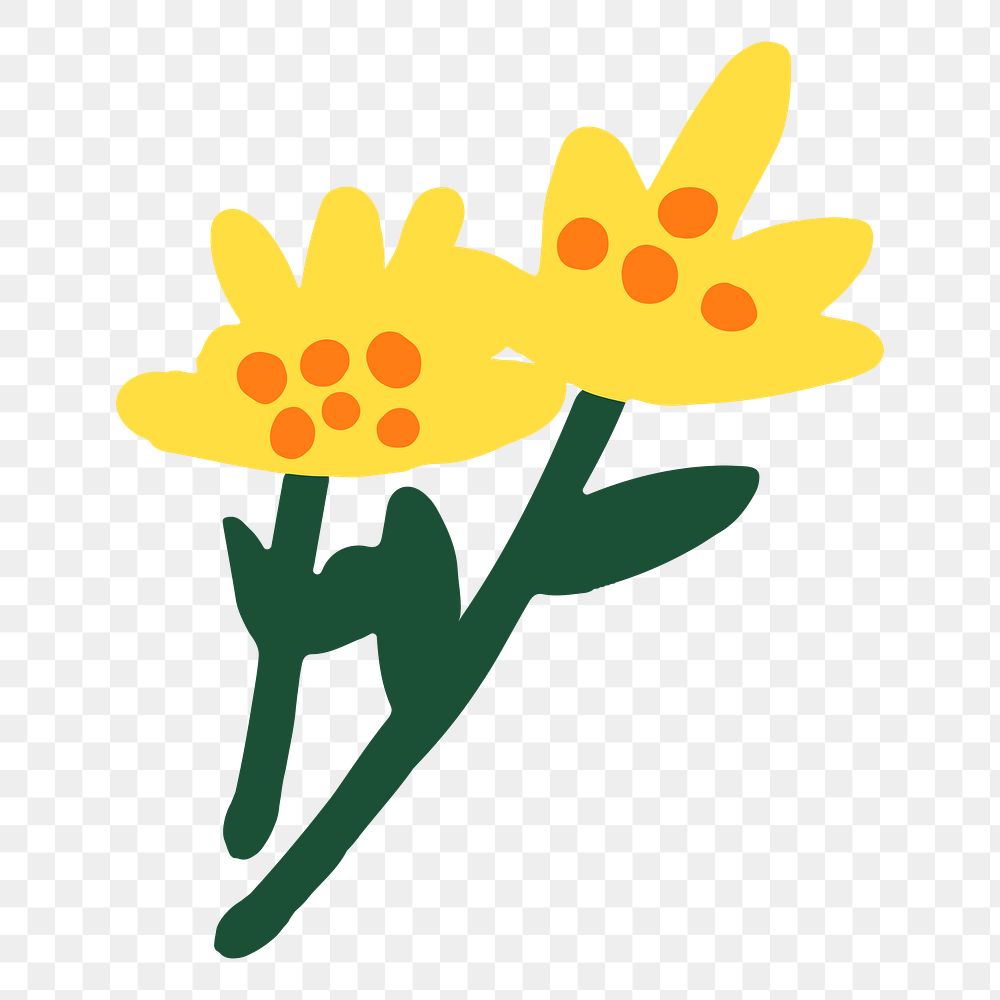 Png yellow doodle flowers, transparent background