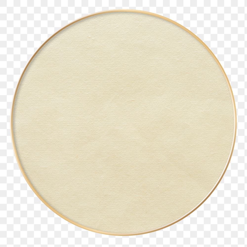 Round minimal gold png frame, paper texture, transparent background