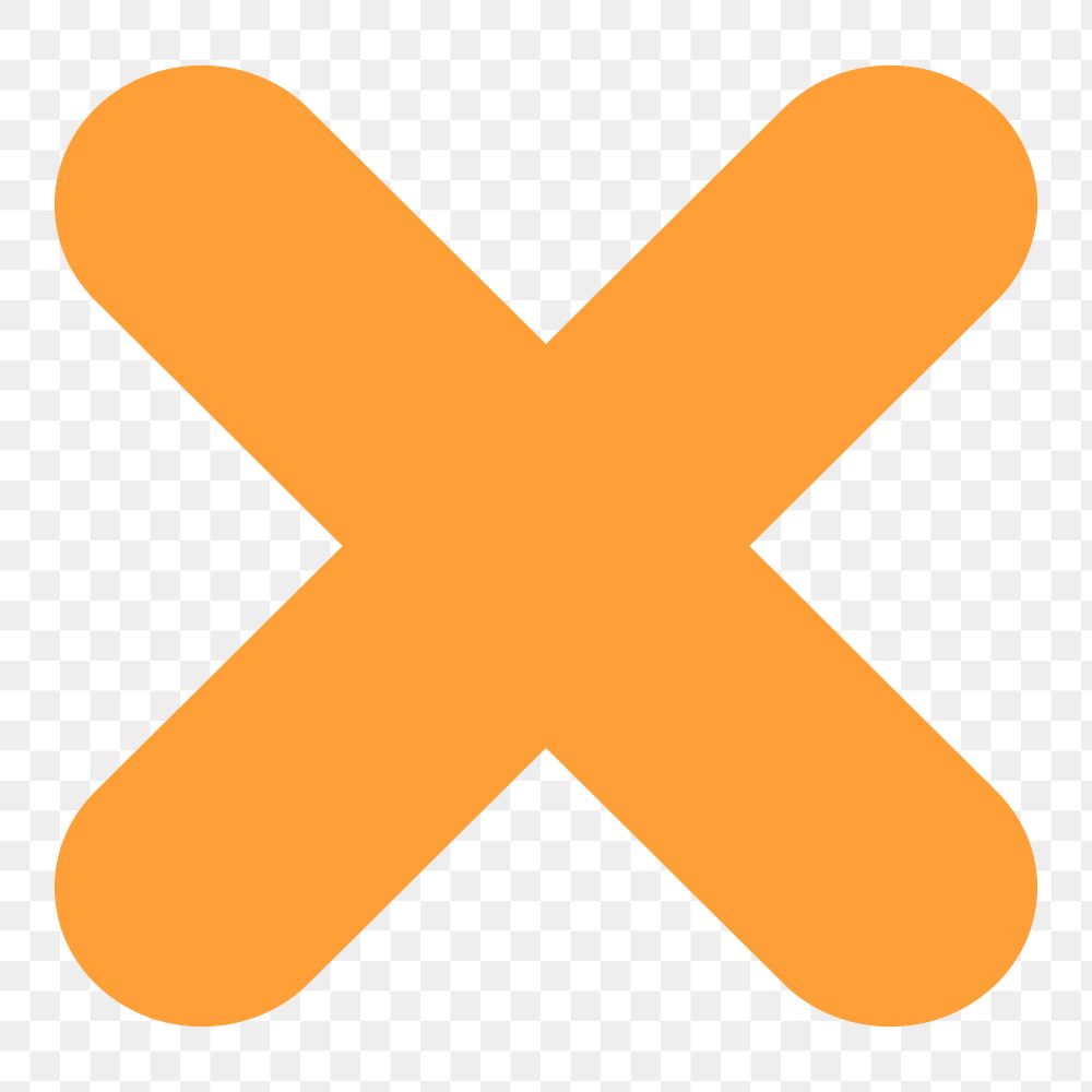 Orange x cross png shape, transparent background