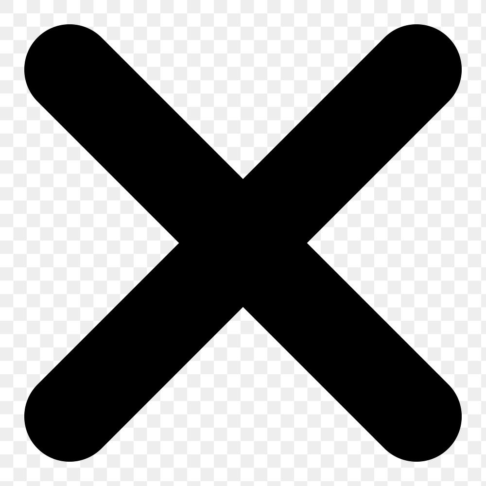 Black x cross png shape, transparent background