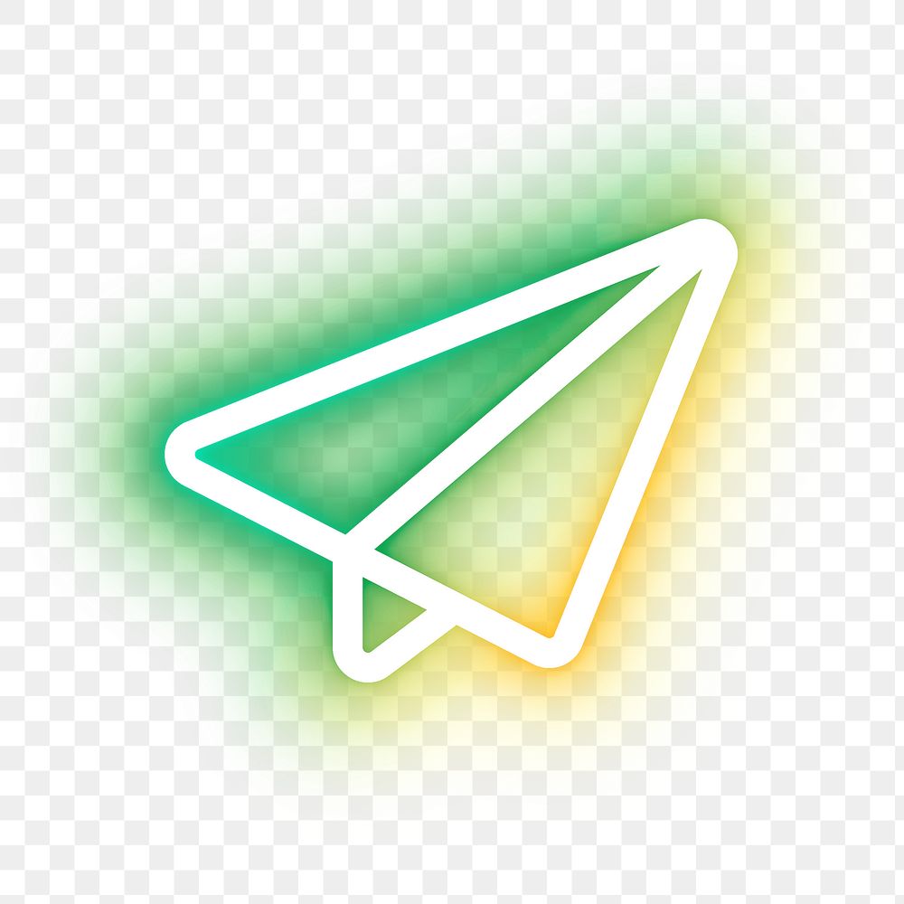 Paper plane icon png, neon glow design, transparent background