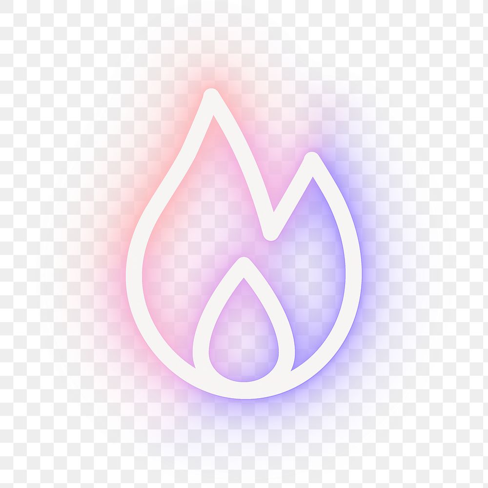 Flame icon png, neon glow design, transparent background