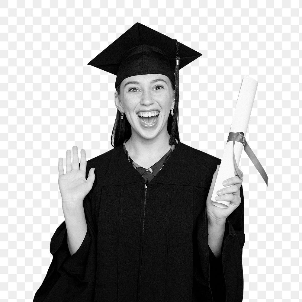 Happy graduate png holding paper scroll, transparent background