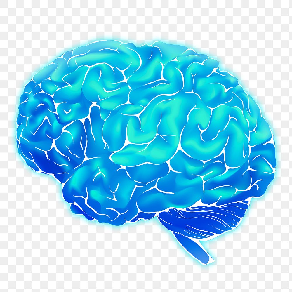 Blue human brain png, transparent background