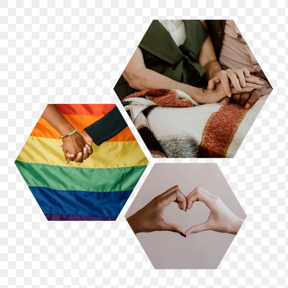 Diverse love relationships  png hexagonal sticker, transparent background