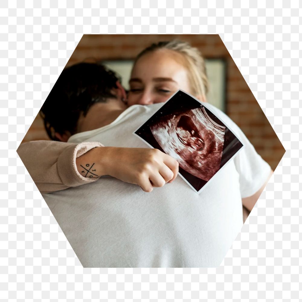 Pregnancy announcement png hexagonal sticker, transparent background