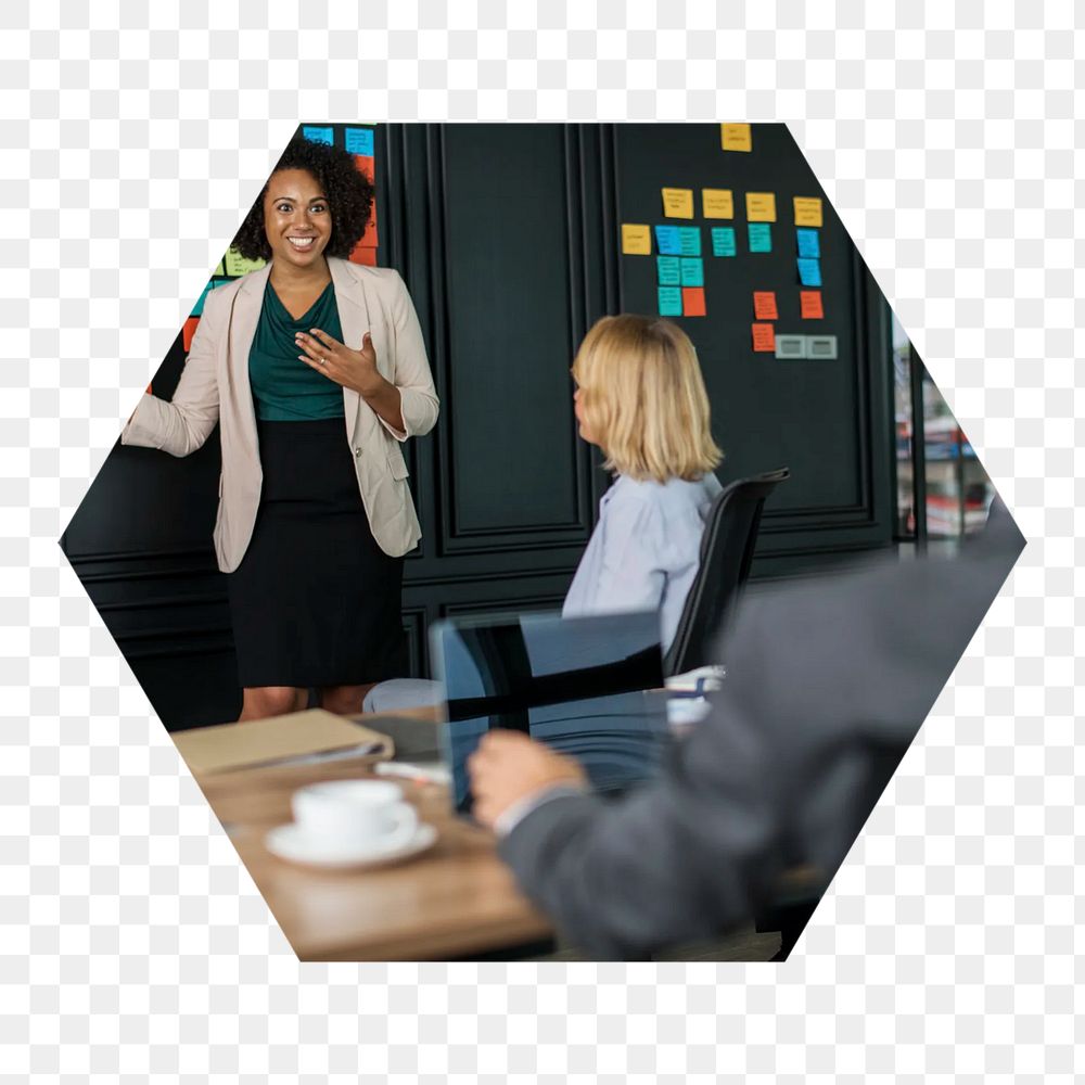 Business presentation png hexagonal sticker, transparent background