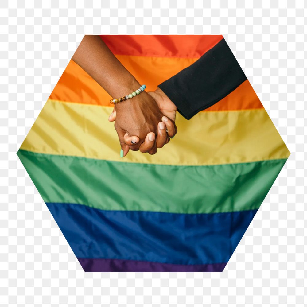 Png LGBTQ+ couple rights hexagonal sticker, transparent background