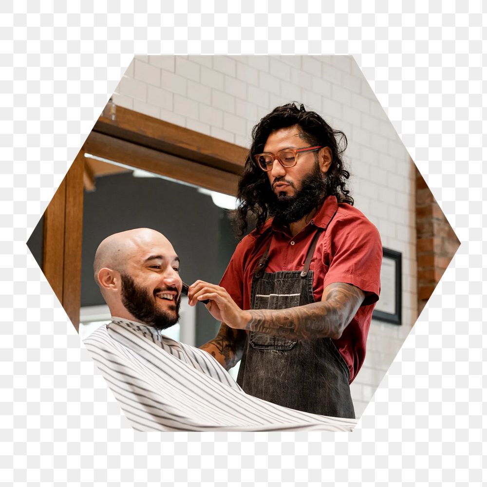 Barbershop business  png hexagonal sticker, transparent background