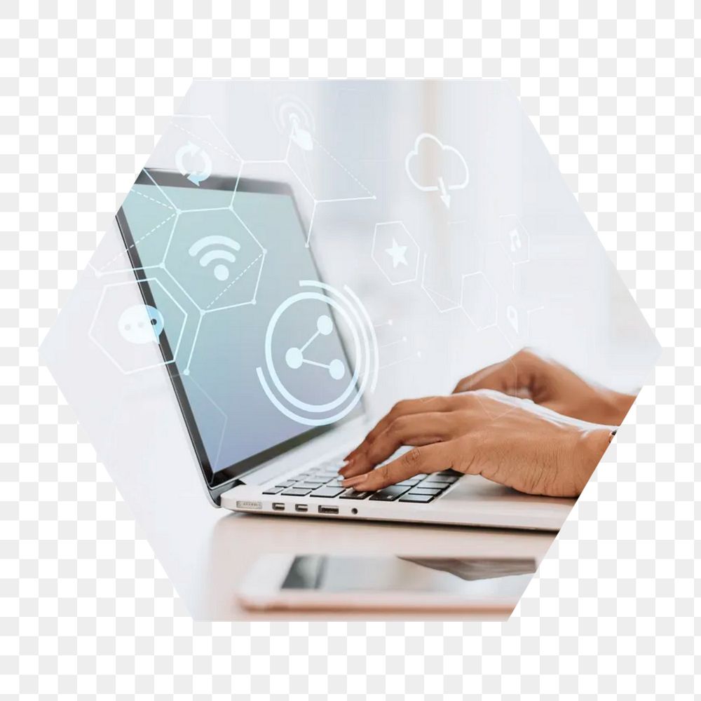 Online workspace png hexagonal sticker, transparent background