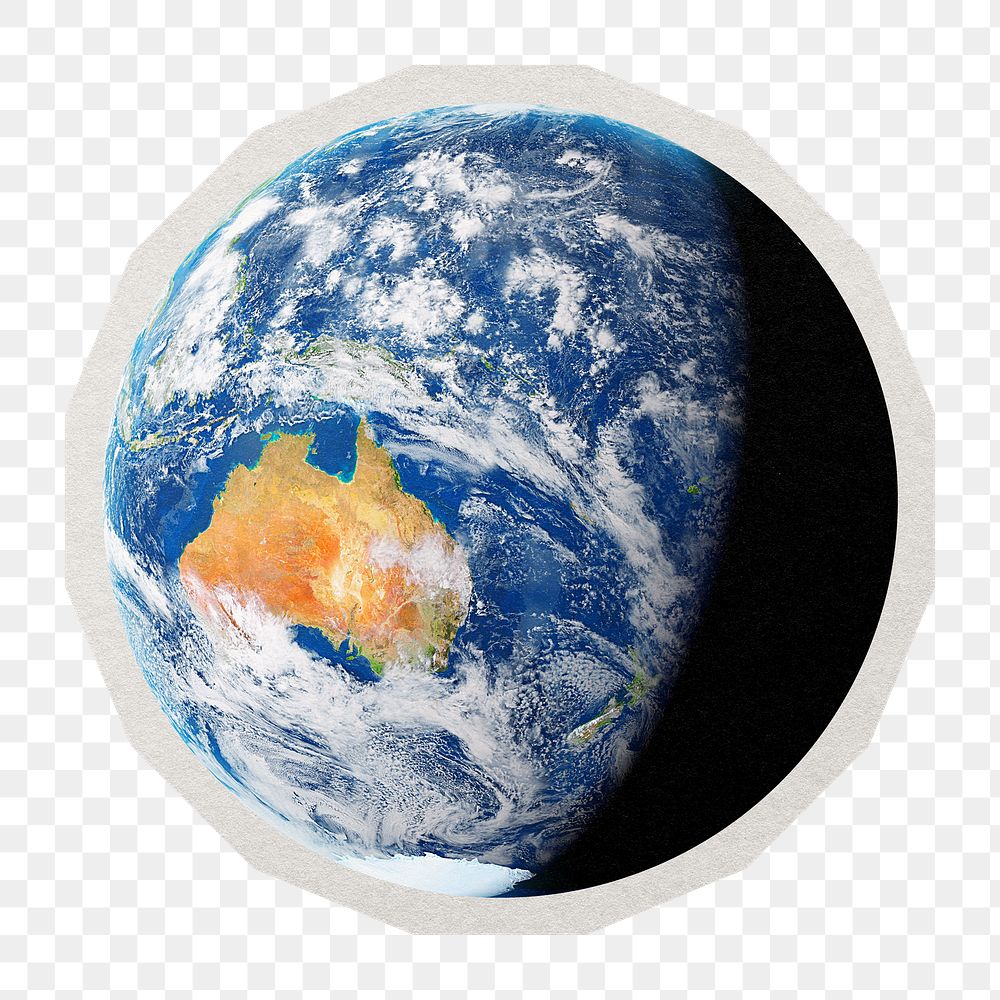 PNG planet Earth sticker with white border, transparent background
