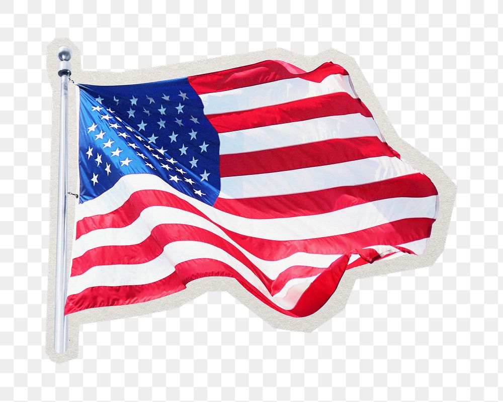PNG American flag sticker with white border, transparent background