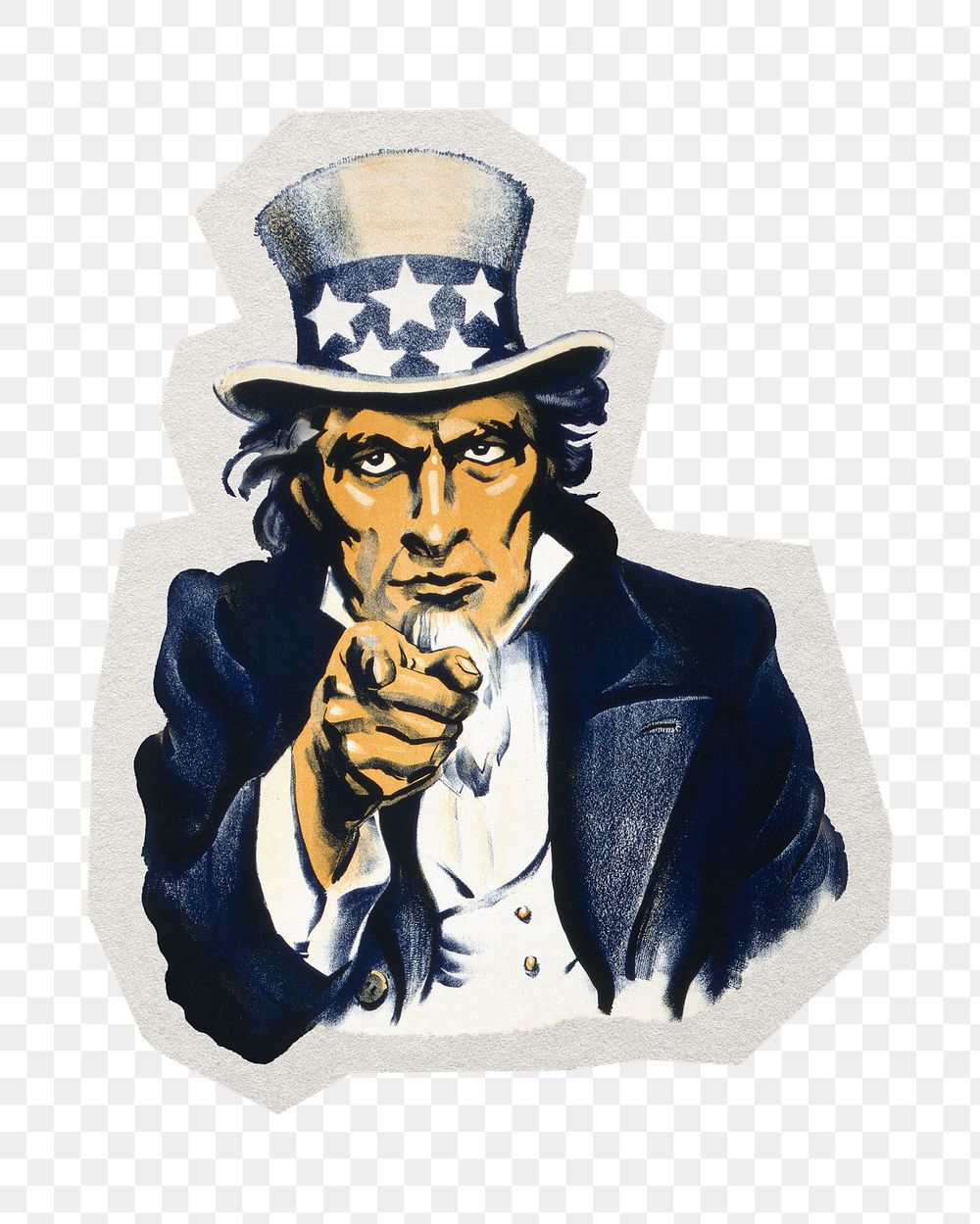 PNG Uncle Sam American patriotism sticker with white border,  transparent background 