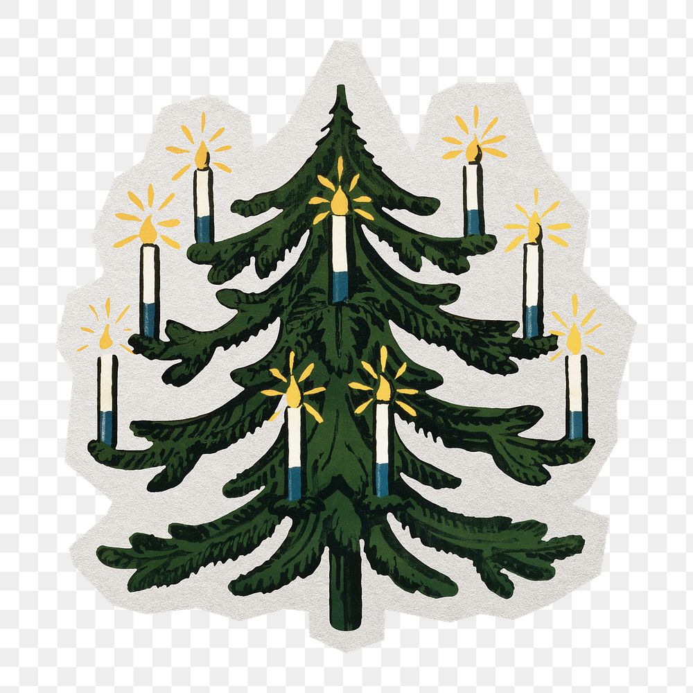 PNG Christmas tree festive sticker with white border,  transparent background 