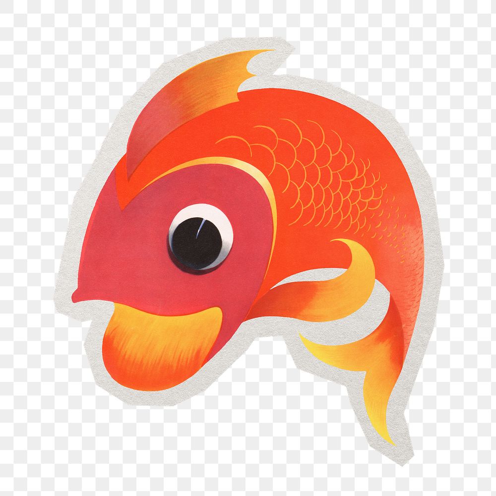 PNG jumping fish cartoon sticker with white border,  transparent background