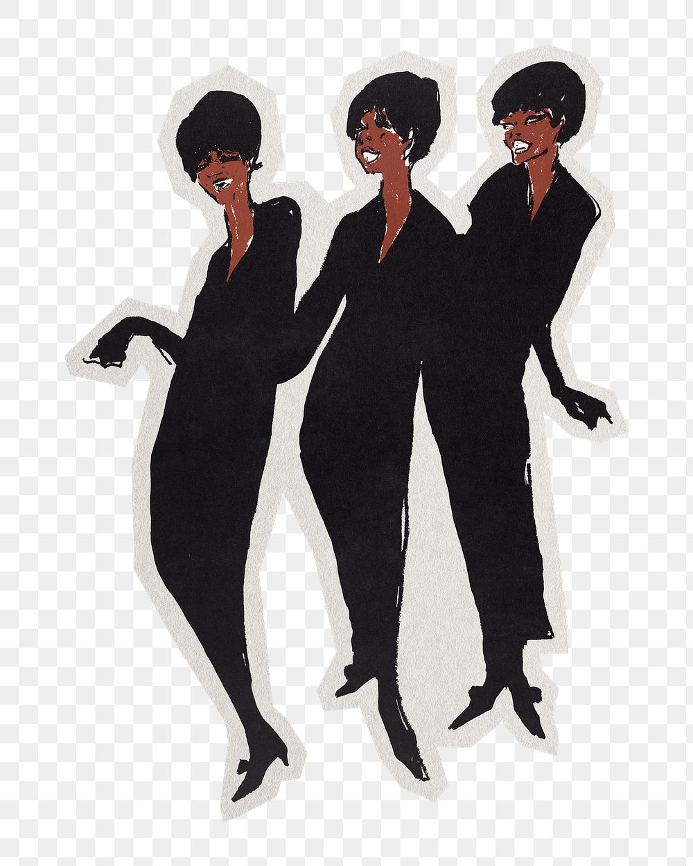 PNG three women vintage character sticker with white border,  transparent background 