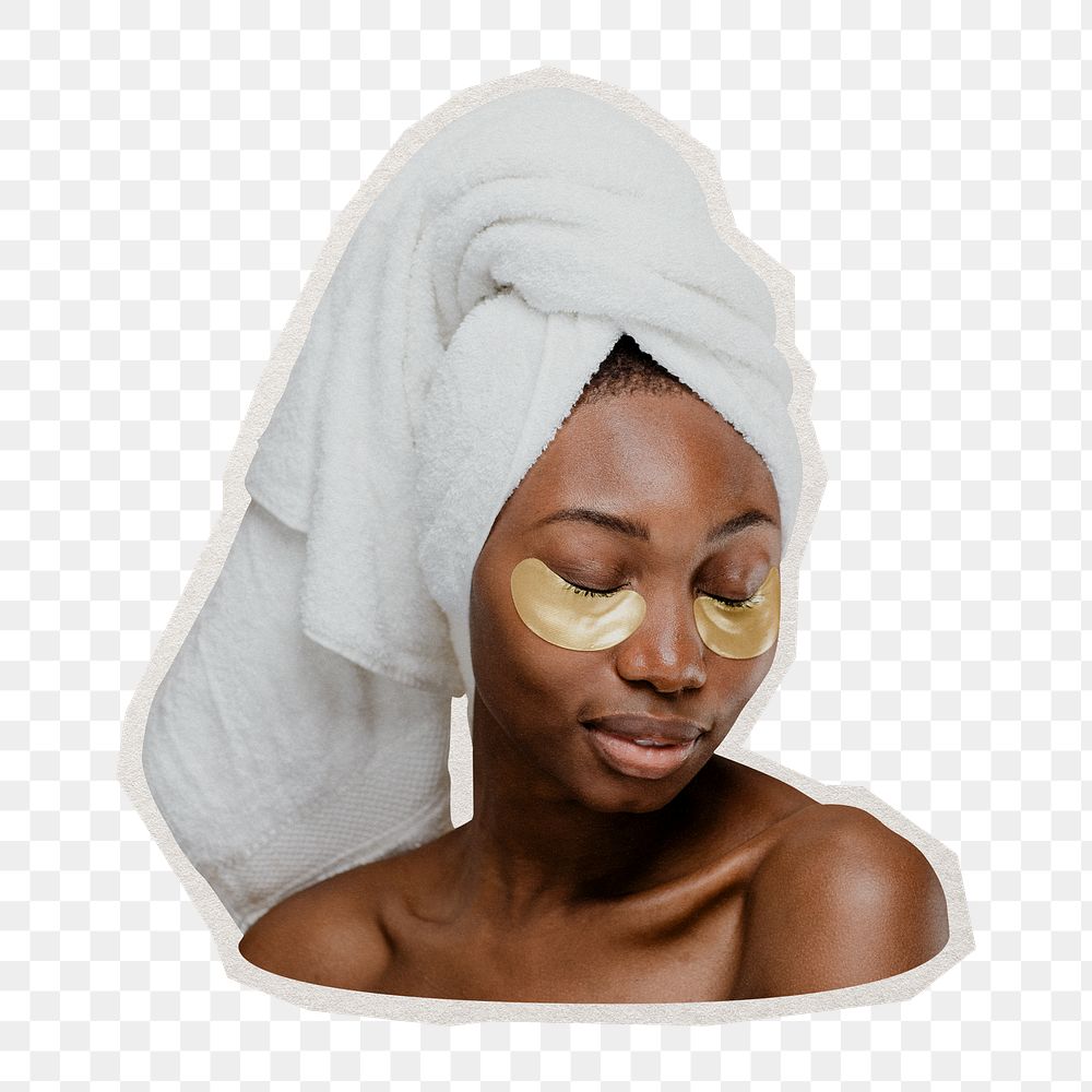 PNG woman spa sticker with white border, transparent background