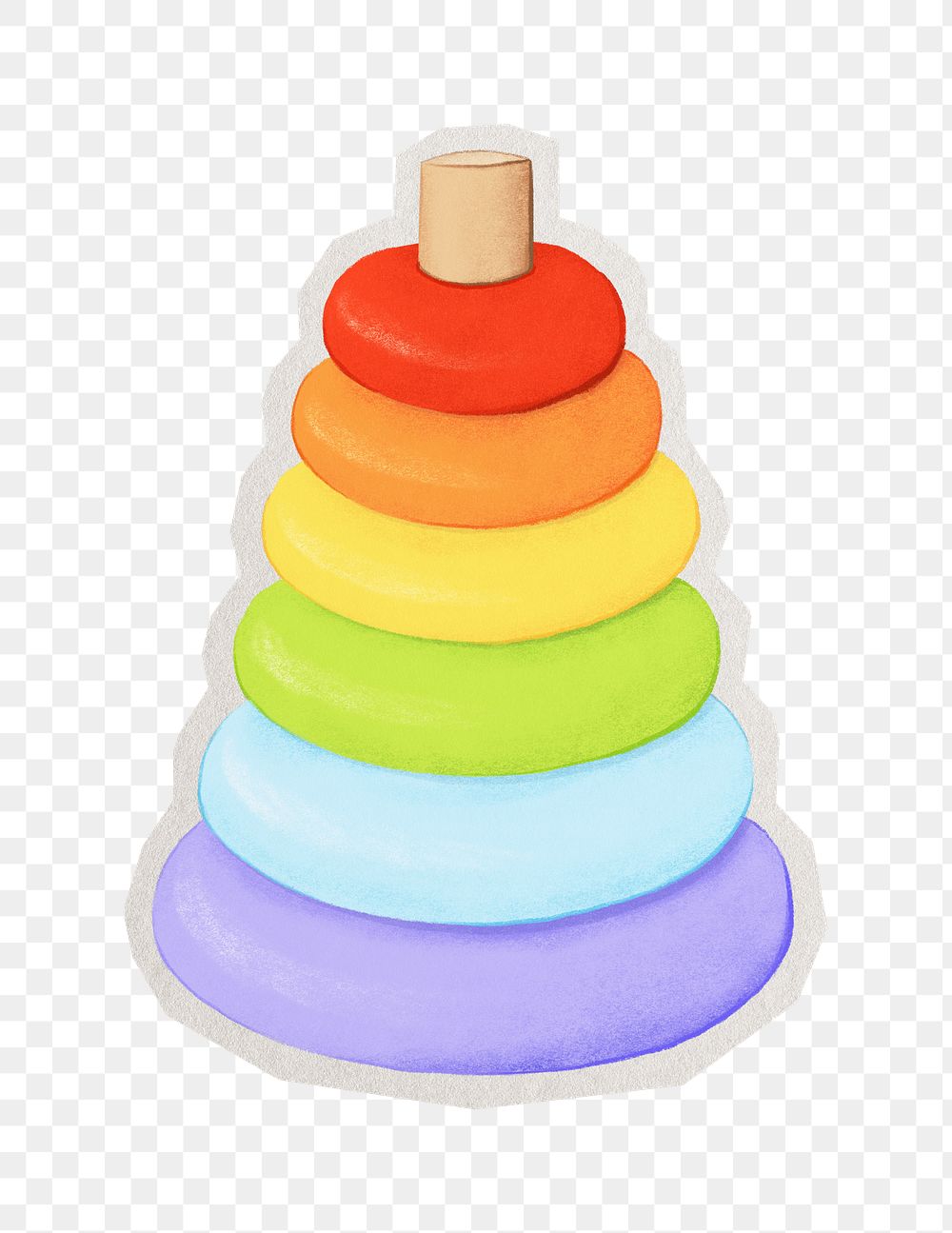 PNG colorful conical tower sticker with white border, transparent background