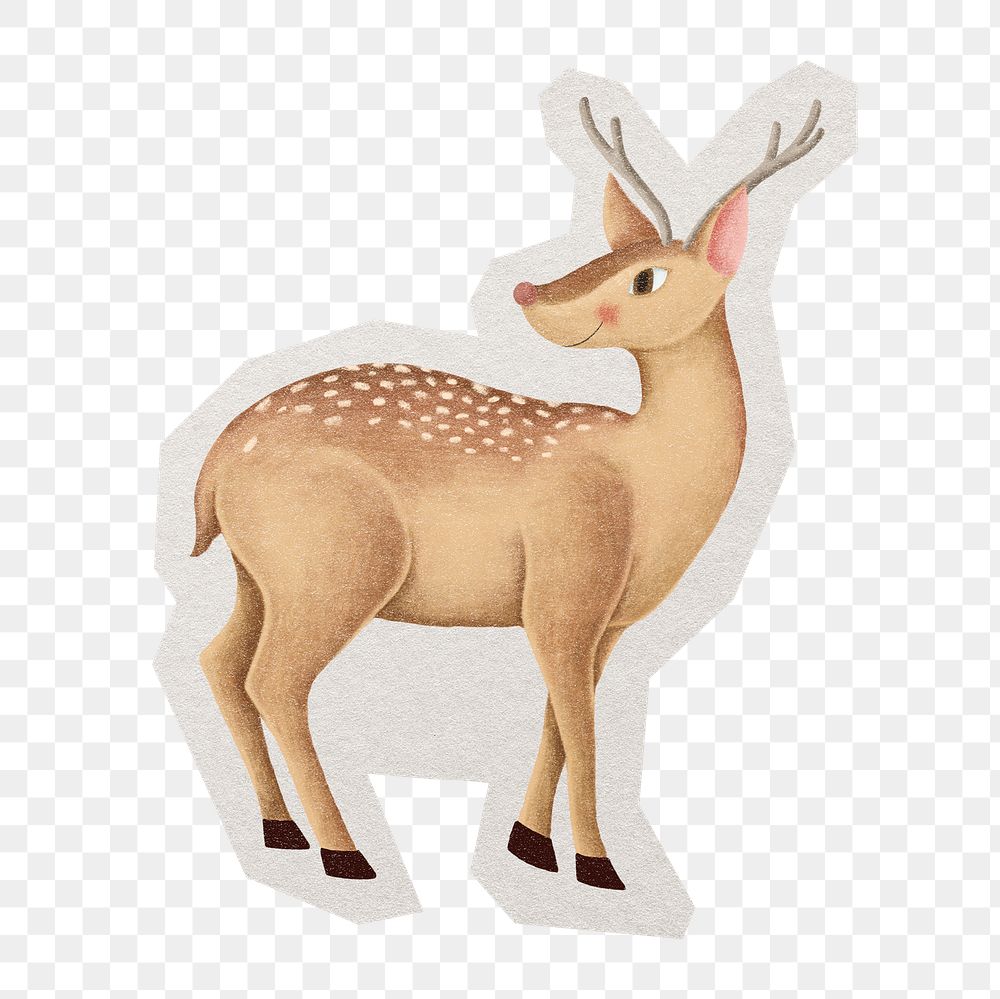 PNG deer sticker with white border, transparent background