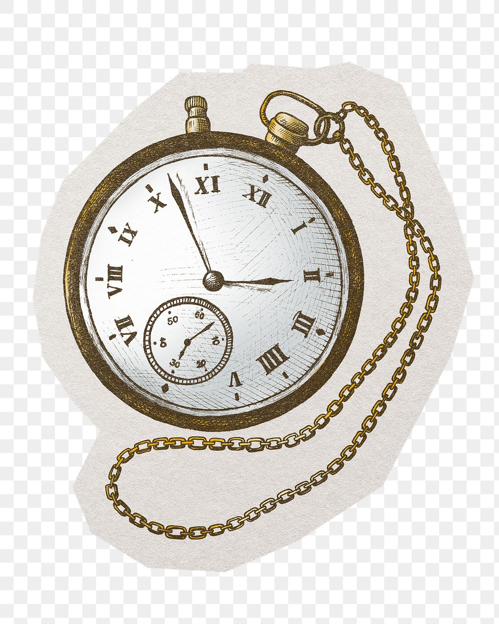 PNG pocket watch sticker with white border, transparent background