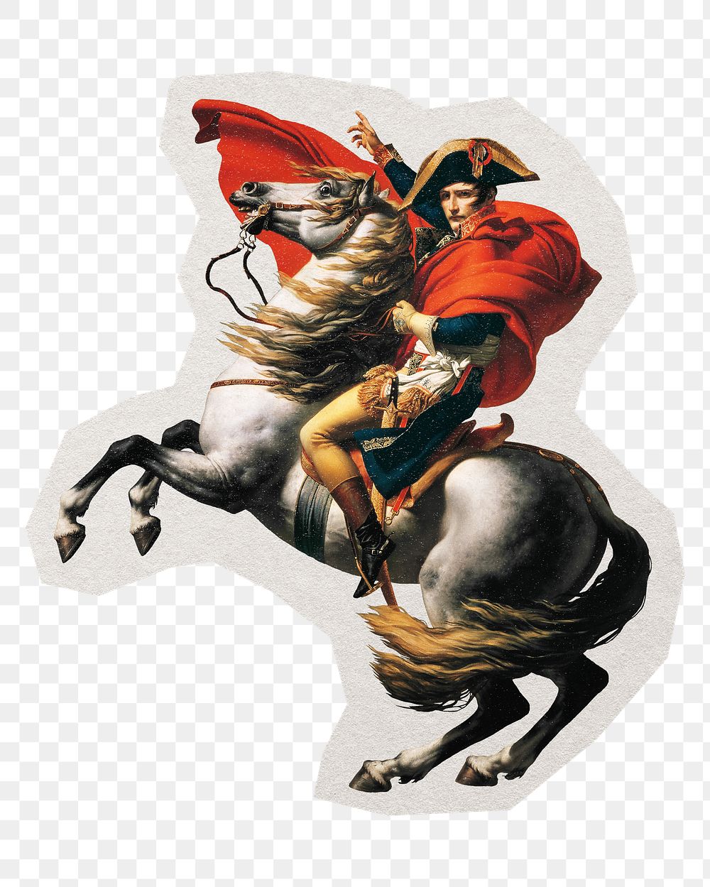PNG Napoleon on horse sticker with white border, transparent background
