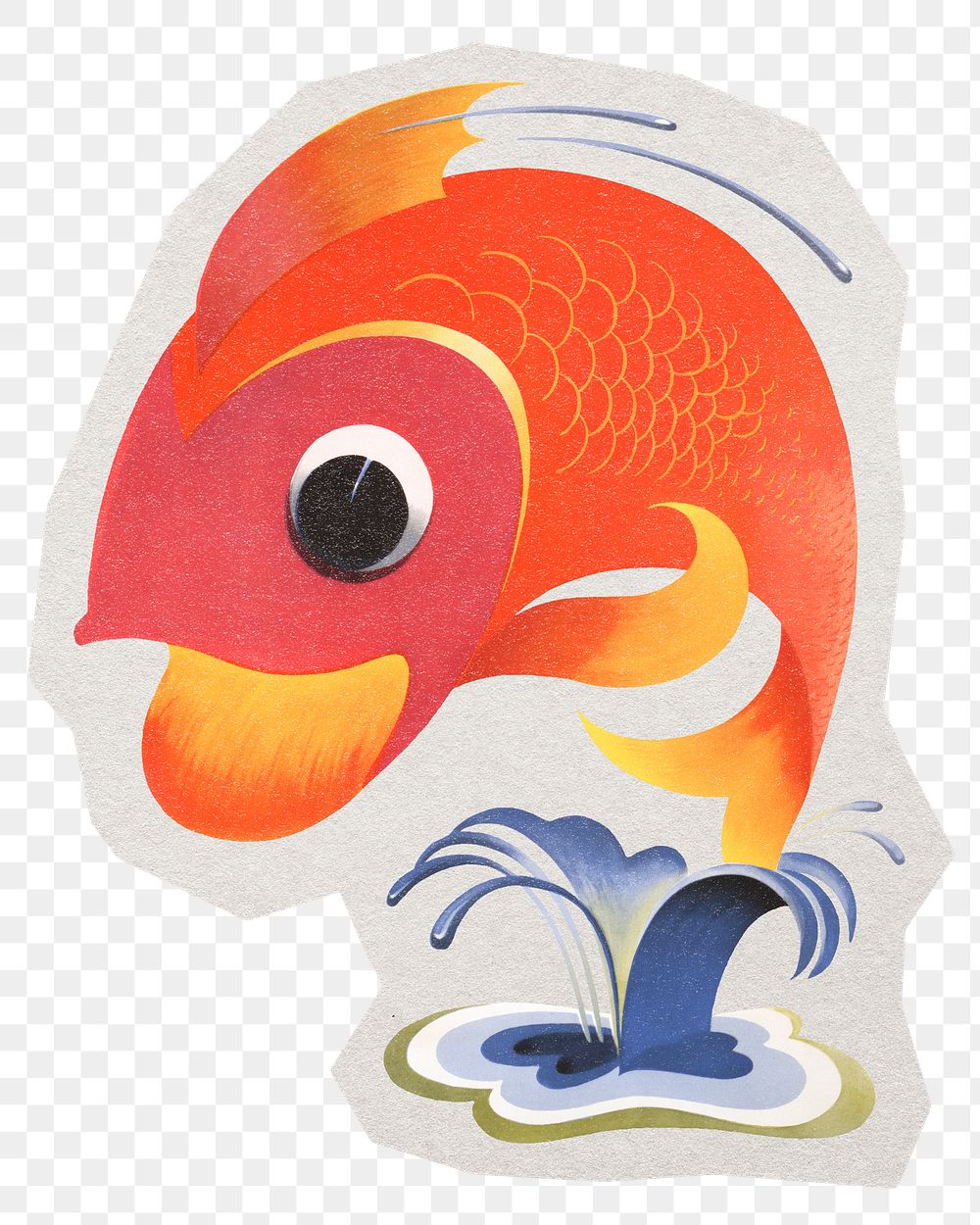 PNG fish sticker with white border,  transparent background