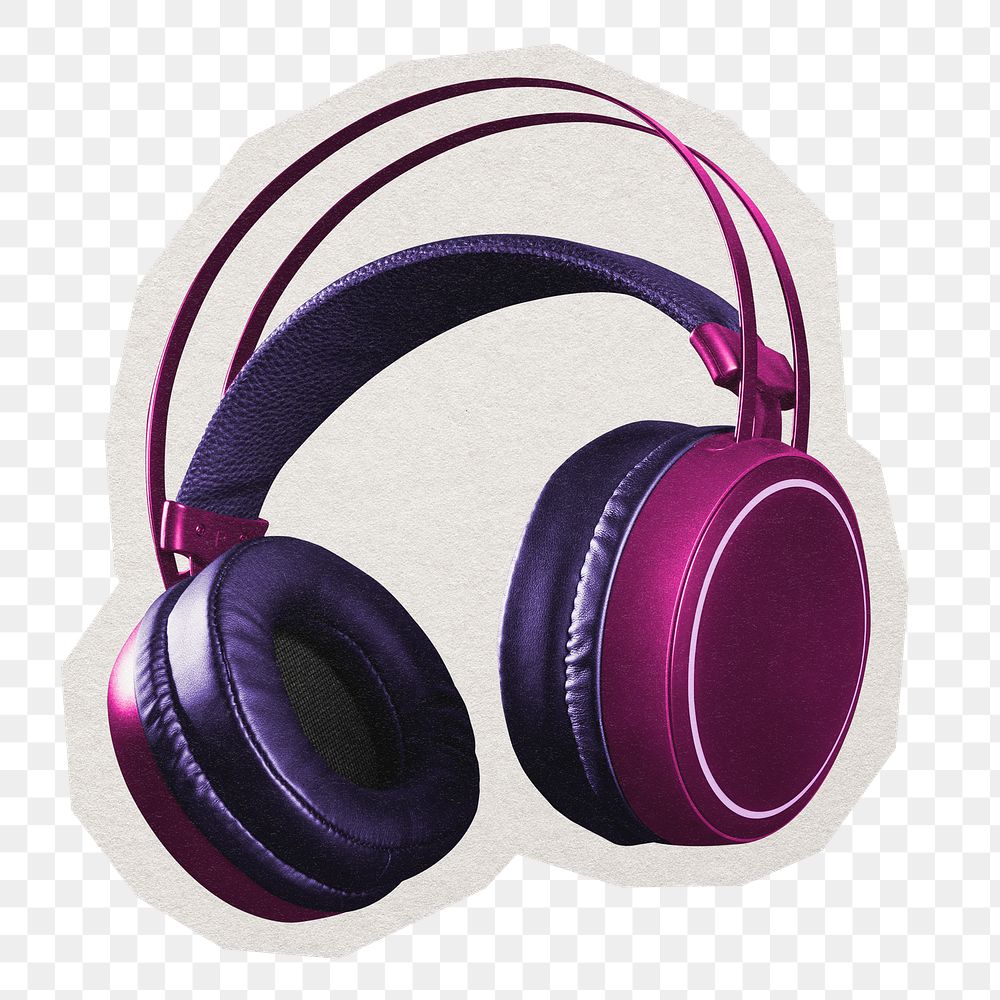 PNG headphones sticker with white border, transparent background