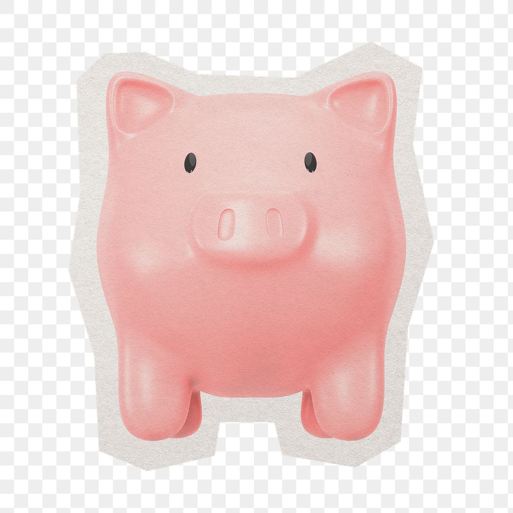 PNG piggy bank 3D sticker with white border, transparent background