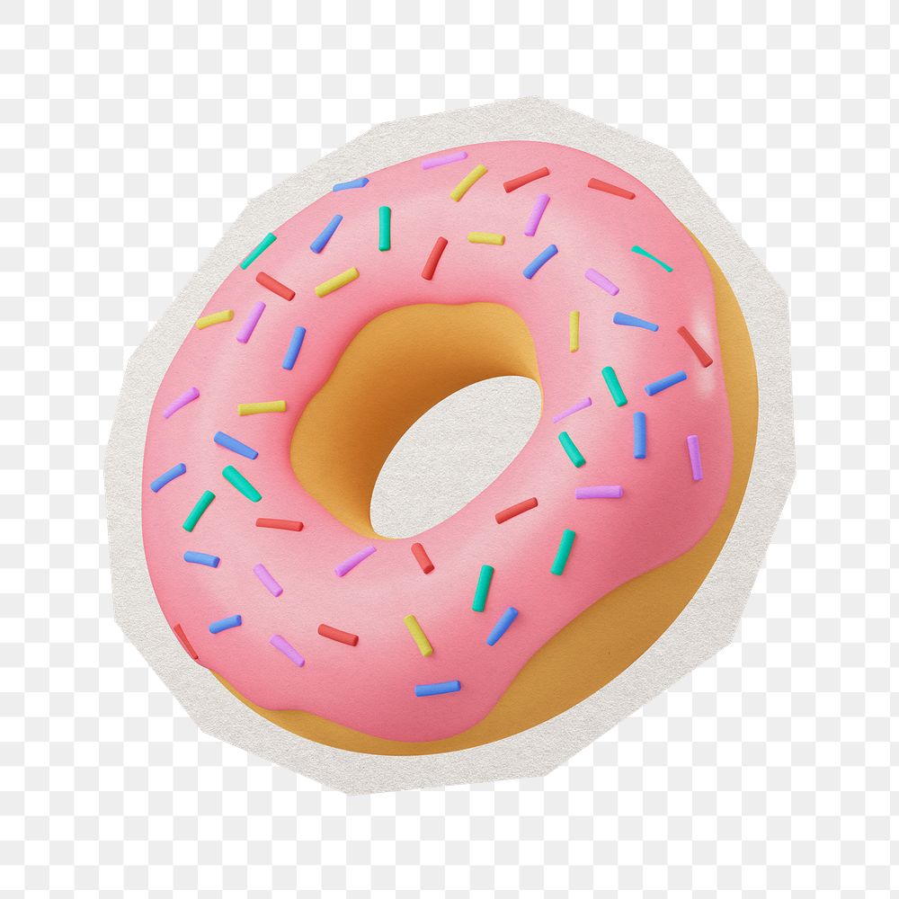 PNG 3D donut sticker with white border, transparent background