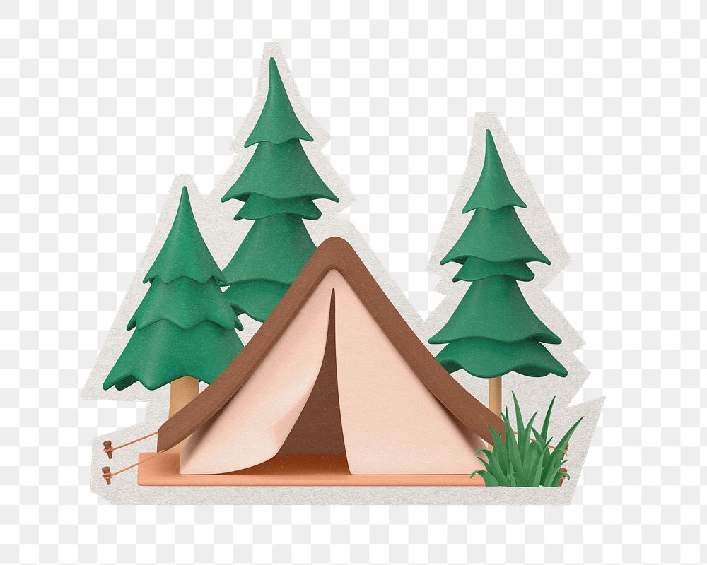 PNG tent camping 3D cartoon sticker with white border, transparent background