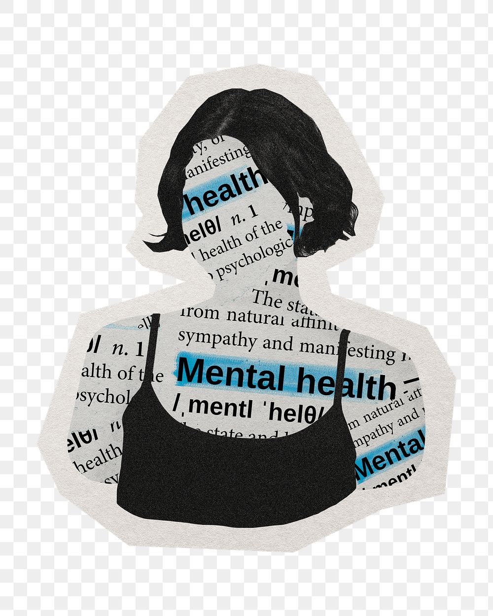 PNG mental health women sticker with white border, transparent background
