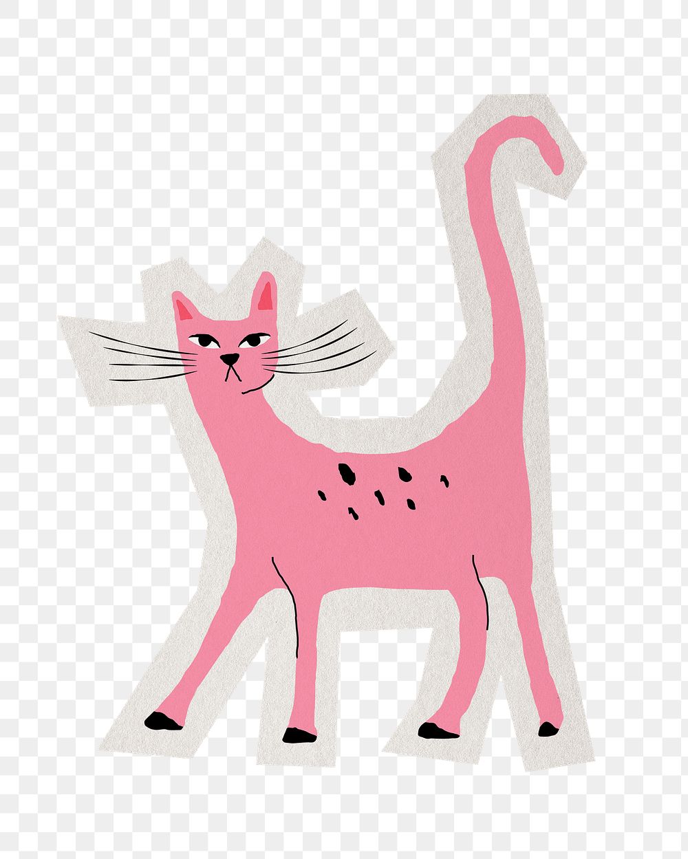 PNG pink cat sticker with white border, transparent background