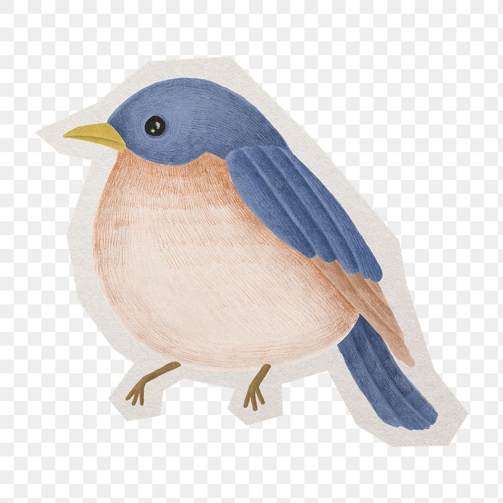 PNG Blue bird  sticker  white border, transparent background