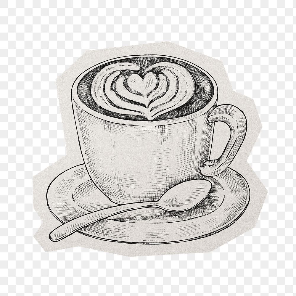 PNG Latte art coffee sticker  white border,  transparent background