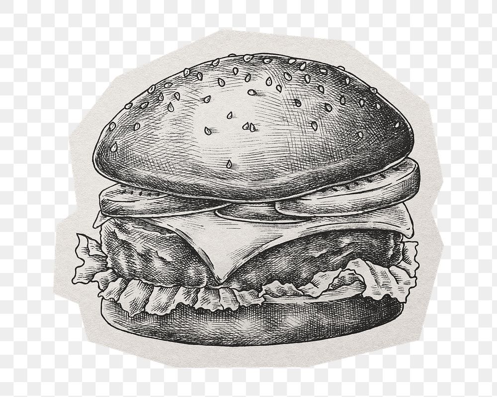 PNG cheese burger sticker  white border,  transparent background