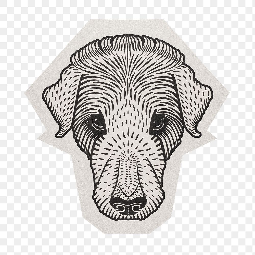 PNG dog sticker  white border,  transparent background 