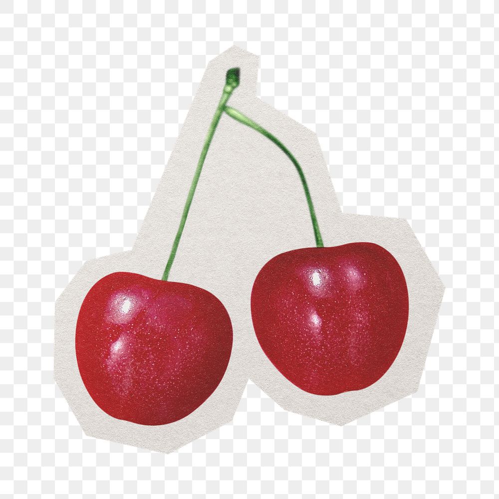 PNG red cherry fruit sticker  white border, transparent background