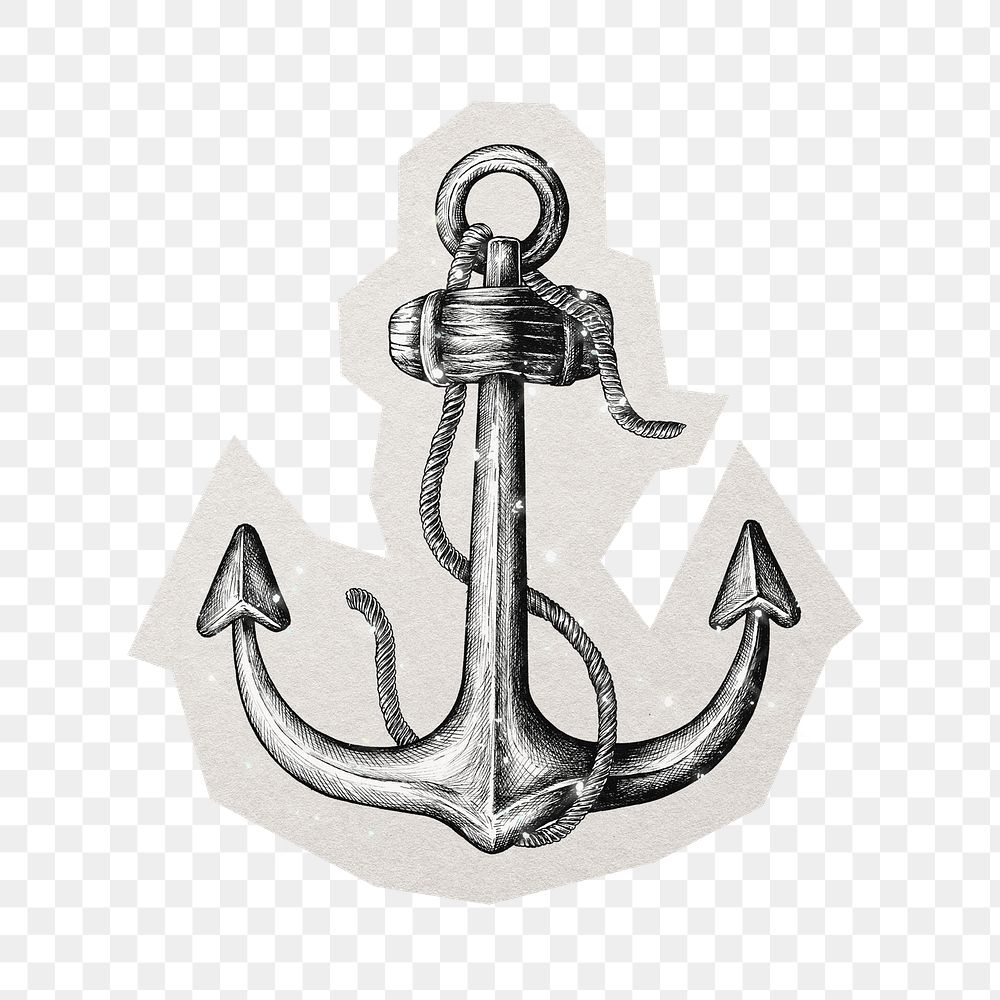 PNG metal shank anchor sticker  white border, transparent background