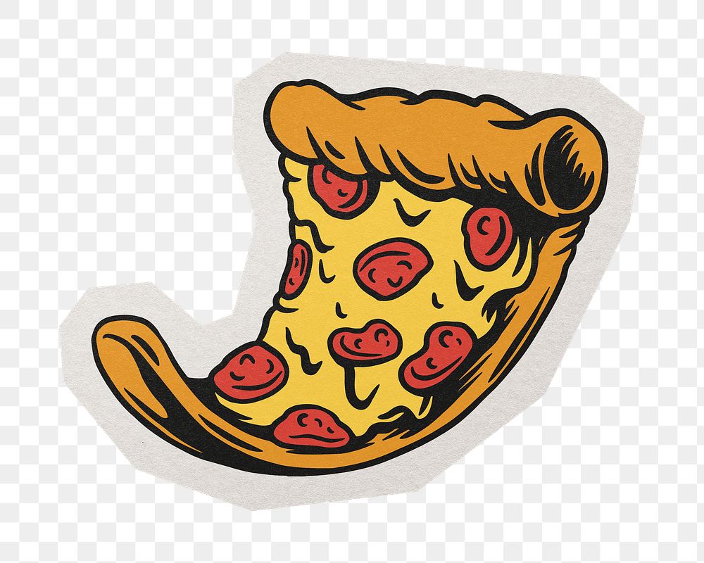 PNG pizza drawing sticker  white border, transparent background