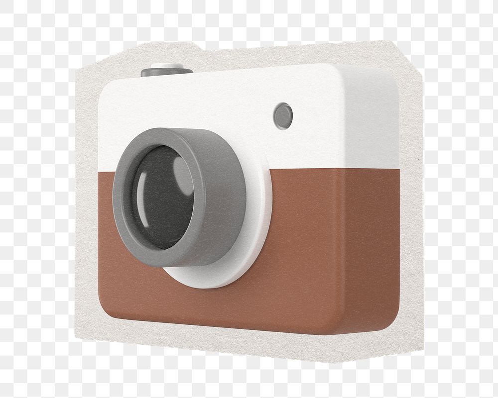 PNG 3D camera sticker  white border, transparent background