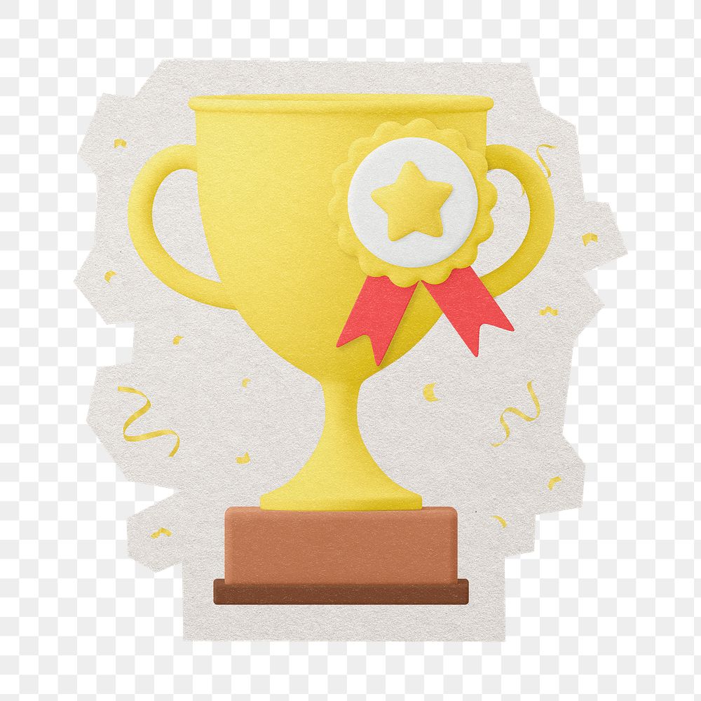 PNG 3D trophy sticker  white border, transparent background