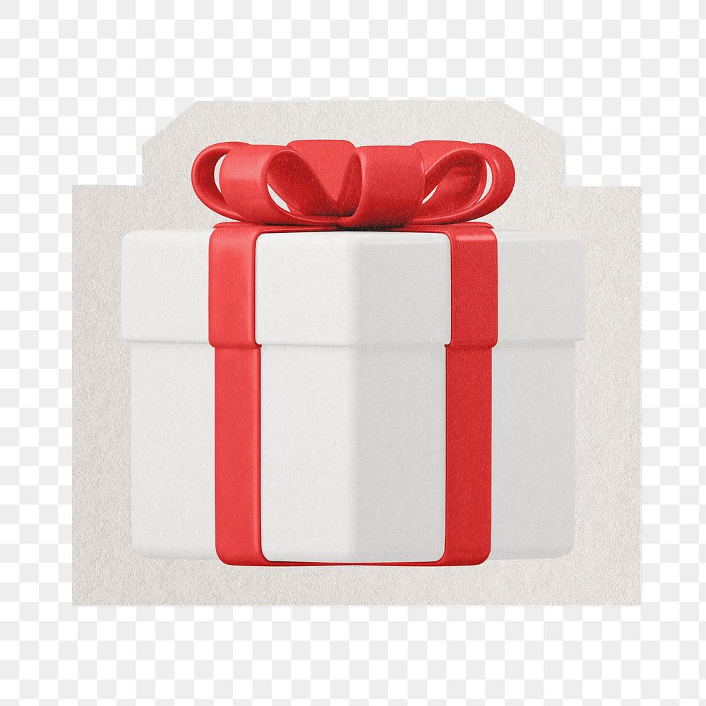 PNG white gift box sticker  white border, transparent background