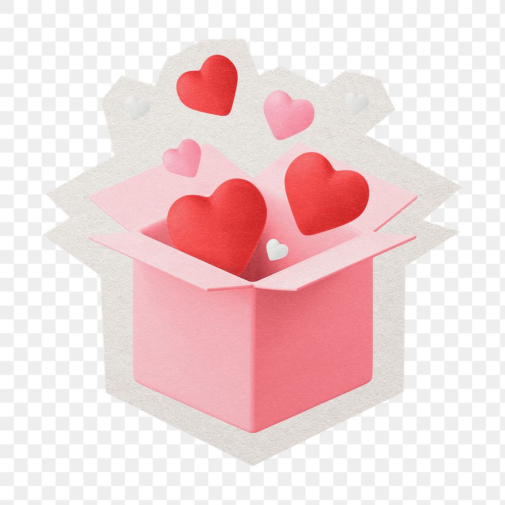 PNG 3D Valentine's gift box sticker white border, transparent background