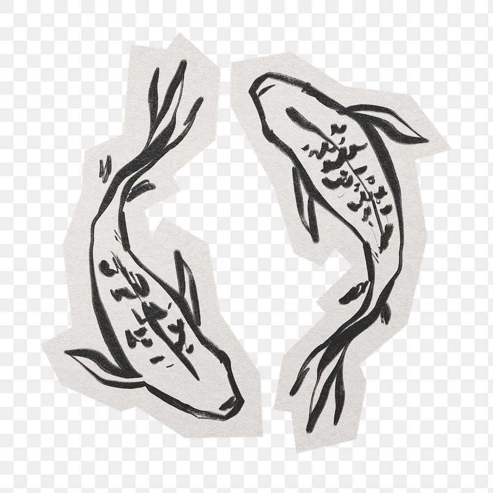 PNG carp fish sticker  white border, transparent background