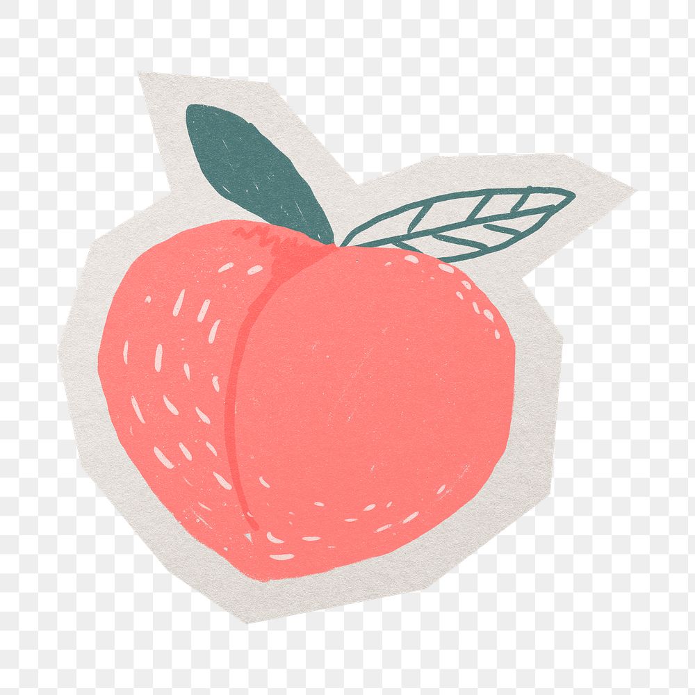 PNG peach fruit doodle sticker  white border, transparent background