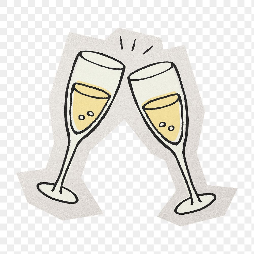 PNG champagne glass celebration drinks sticker  white border, transparent background
