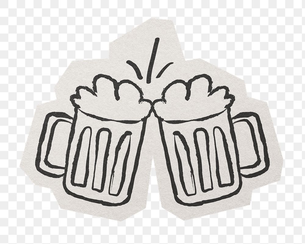 PNG cheering beer glasses sticker  white border, transparent background