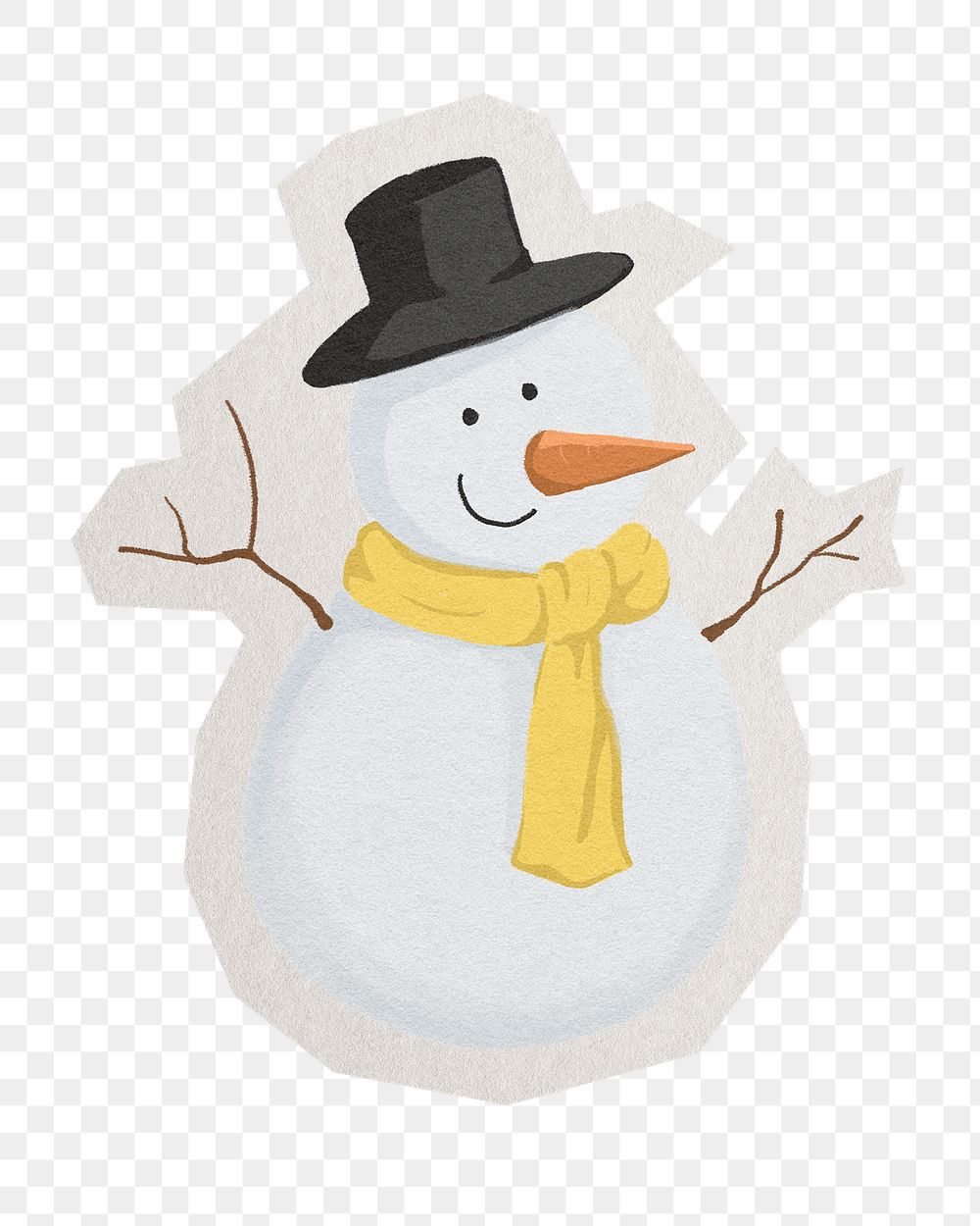 PNG cute snowman sticker  white border, transparent background